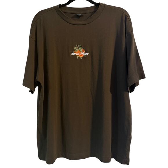 Cotton On Chocolate Brown "Santa Ponsa" Embroidered Box Fit Graphic Tee Large - Picture 1 of 4